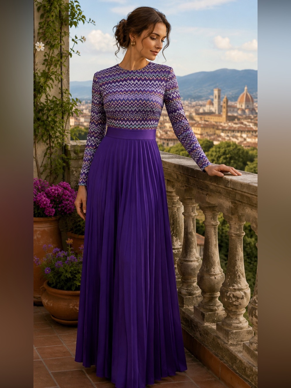Vintage Purple Chevron Maxi Dress